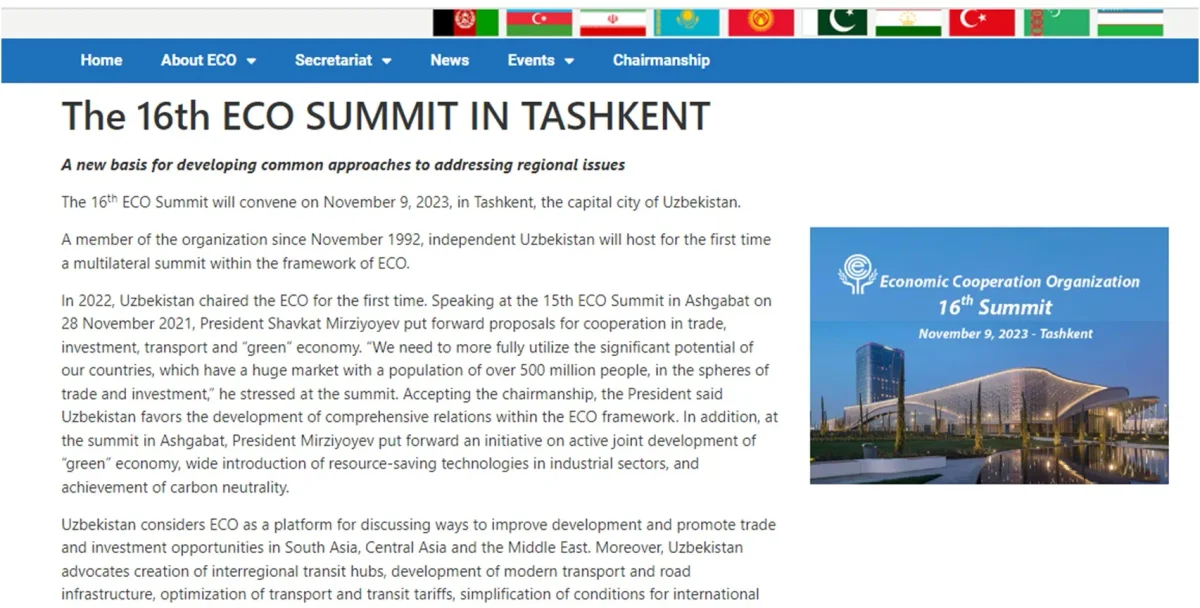 Iqtisodiy hamkorlik tashkiloti elektron nashri IHTning Toshkent sammiti haqida yozdi