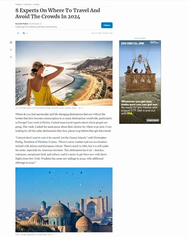 Американинг нуфузли «Forbes» журнали Ўзбекистонни энг яхши сайёҳлик йўналишлари рўйхатига киритди