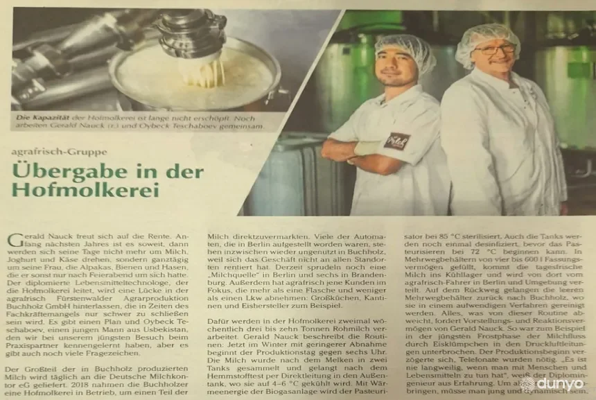 "Bauernzeitung" газетаси: Ўзбекистонлик ёш мутахассис немис устозининг ишини давом эттириш ниятида