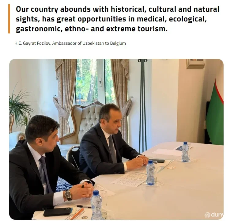 Ўзбекистон элчисининг Бельгия сайёҳлик компаниялари ва журналистлар билан кечган мулоқоти Европанинг ихтисослашган портали нигоҳида