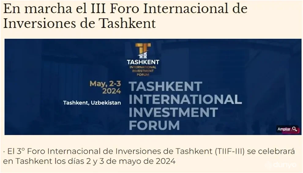 "El Mundo Financiero": TXIF – Markaziy Osiyoning haqiqiy investitsiya markaziga aylanib borayotgan O'zbekiston salohiyatini namoyon etadi