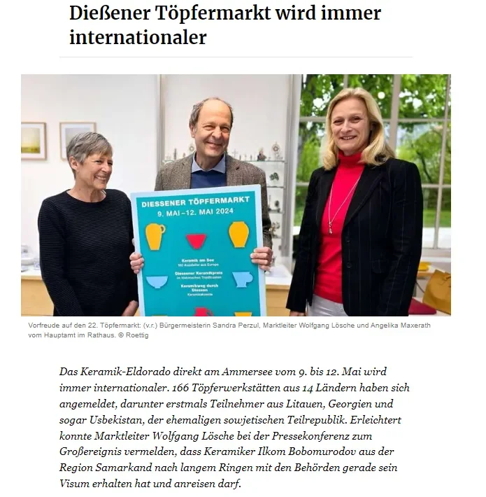 Ўзбекистон кулоллари Германиядаги Халқаро кулолчилик ярмаркасида илк бор иштирок этмоқда