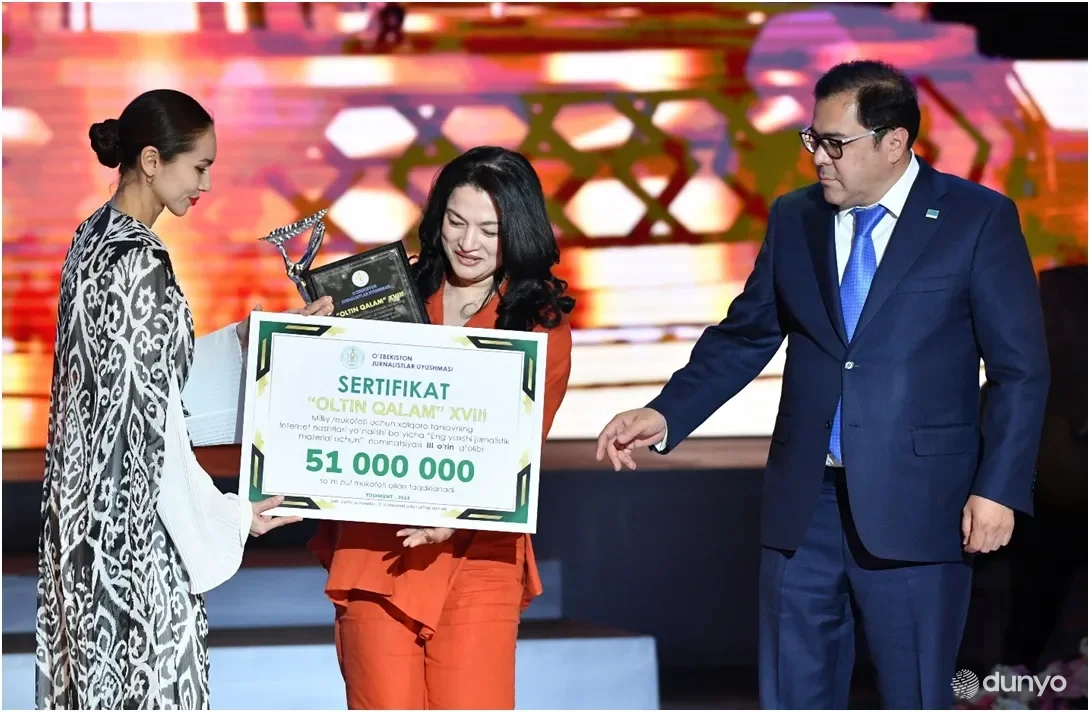 "Дунё" АА ходими "Олтин қалам" мукофоти билан тақдирланди