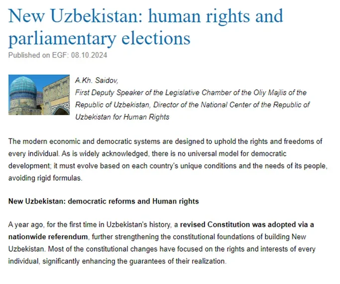 "The European Geopolitical Forum": O'zbekiston taraqqiyotidagi navbatdagi bosqich yangilangan Konstitutsiya asosida katta vakolatlarga ega parlamentga saylovlardir