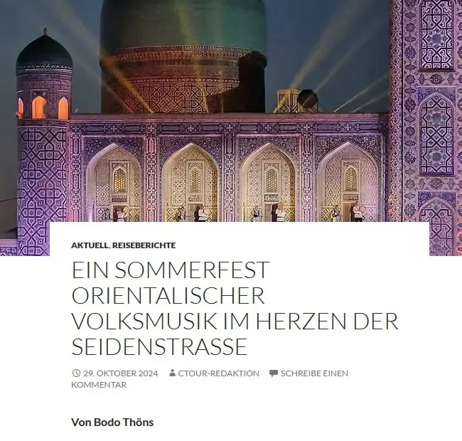 "CTOUR" журнали: Самарқанд йирик ва нуфузли халқаро тадбирлар ўтказиш жойига айланди