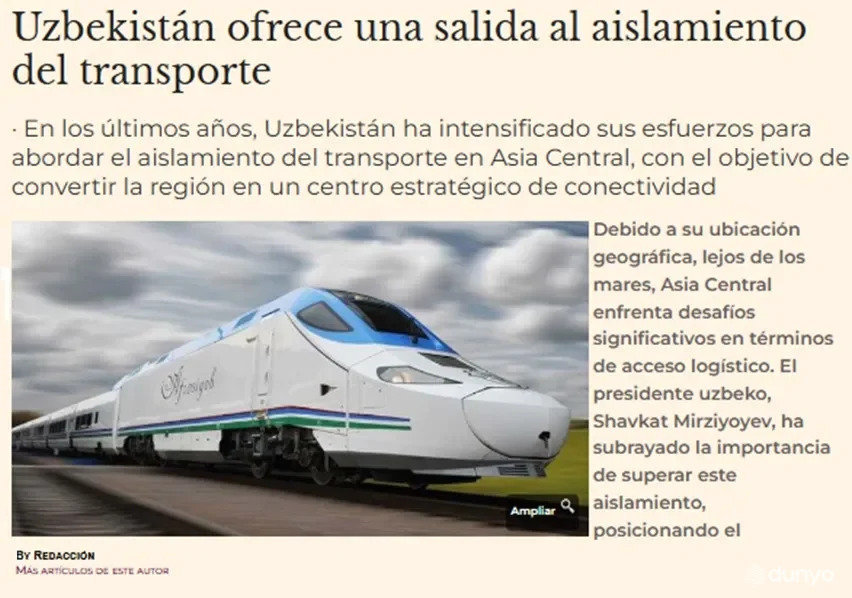 «El Mundo Financiero»: Принятые Узбекистаном меры и инициативы в области транспорта направлены на создание современной торговой системы