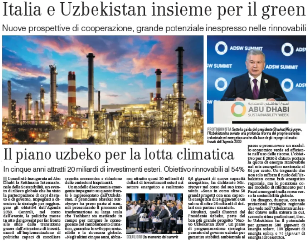 Ўзбекистонда "яшил" тараққиёт ва иқлим ўзгариши соҳасидаги ислоҳотлар Италия оммавий ахборот воситаларининг нигоҳида