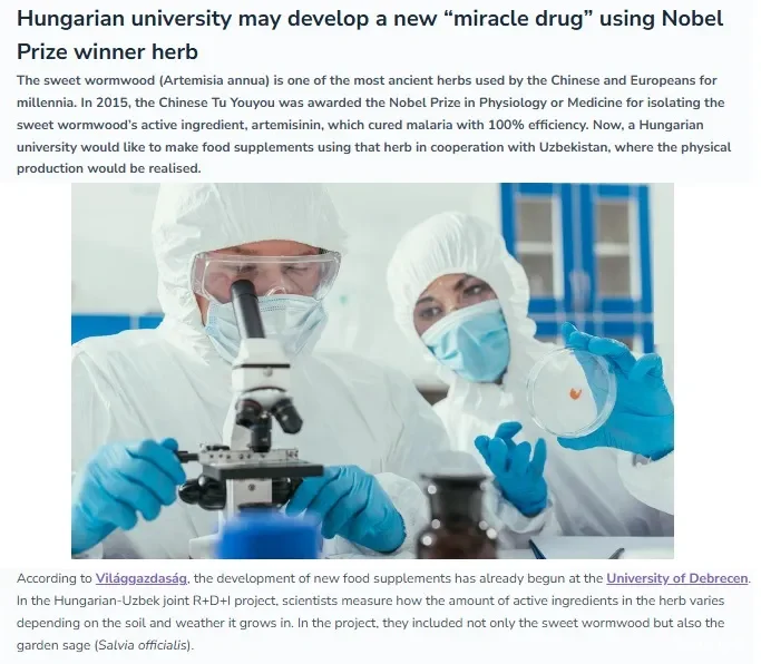 «Daily News Hungary»: Ученые Венгрии и Узбекистана проводят исследования над разработкой нового лекарственного средства