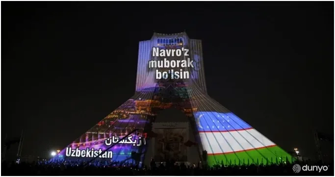 Navro'z bayrami munosabati bilan Tehrondagi "Ozodi" minorasi O'zbekiston bayrog'i ranglariga burkandi