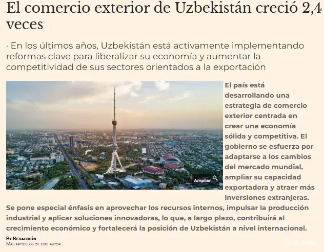 "El Mundo Financiero": Ўзбекистон маҳсулотлари экспорт қилинадиган мамлакатлар сони 85 тага етди