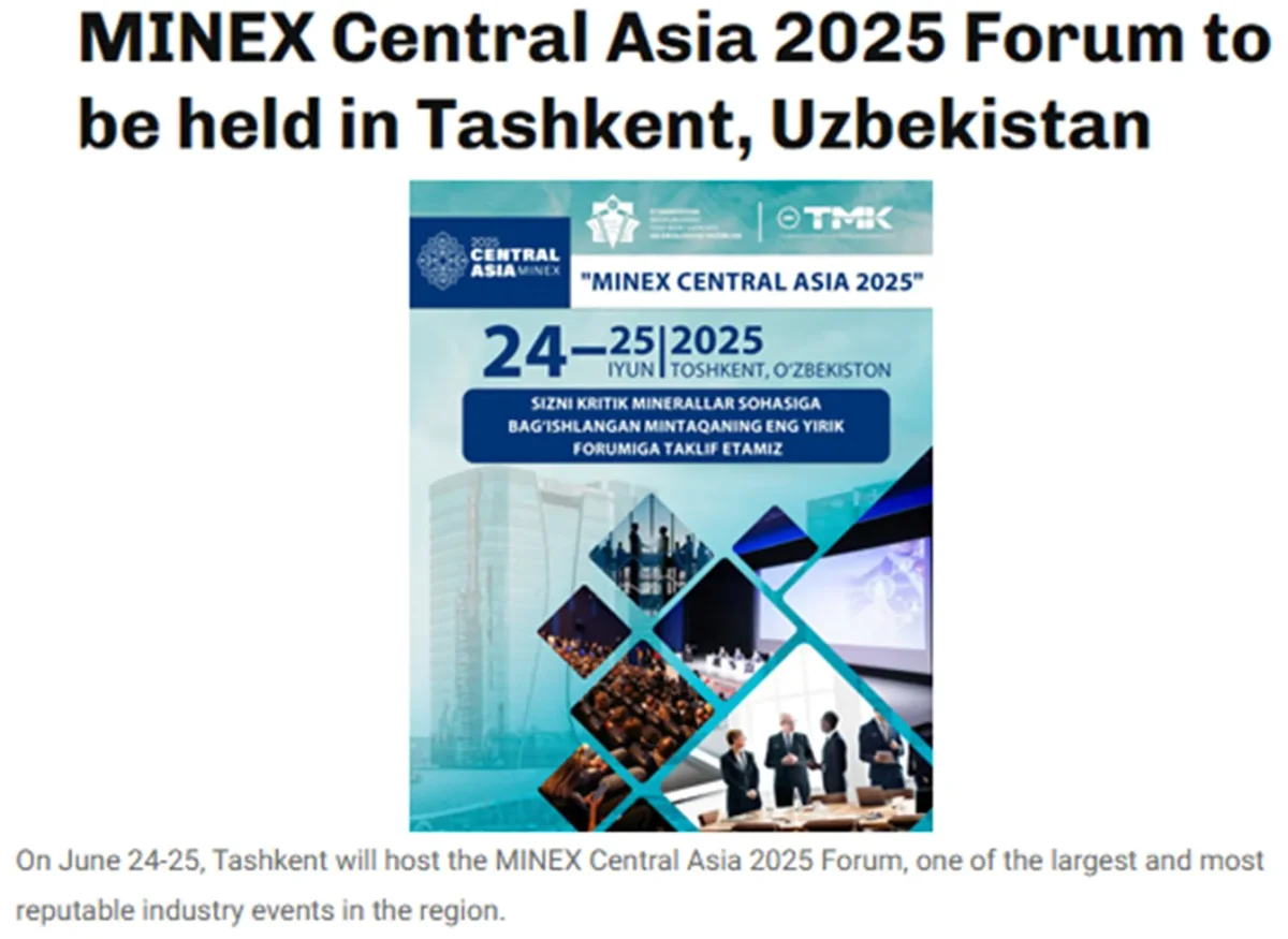 "Diplomacy India": Toshkentda "MINEX Central Asia 2025" forumi bo'lib o'tadi