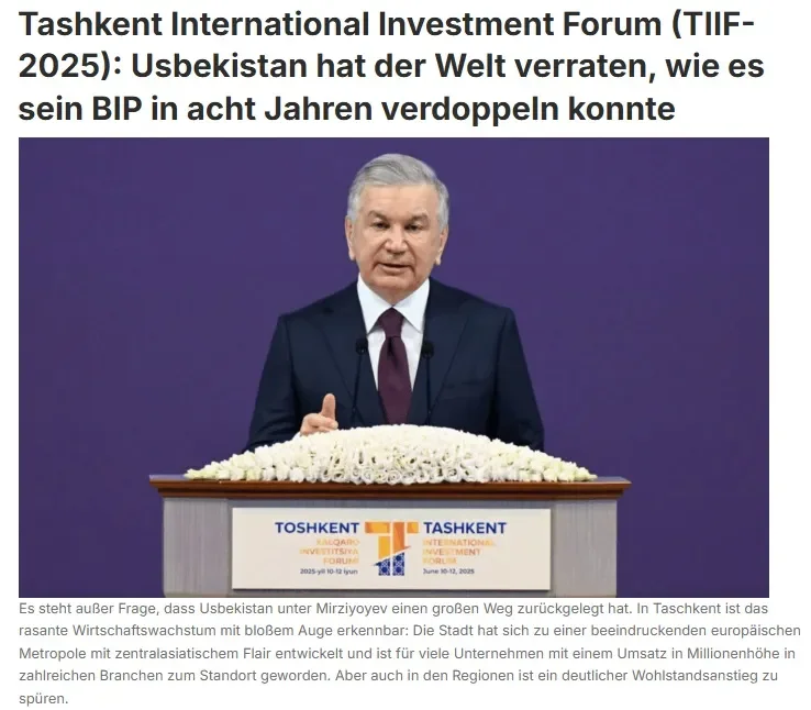 Ўзбекистон Президентининг IV Тошкент халқаро инвестиция форумидаги нутқи Германия ОАВ нигоҳида