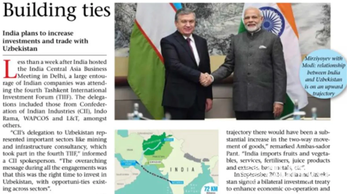 "Business India": Ҳиндистон Ўзбекистон билан инвестициялар ҳажмини ошириш ва савдо-иқтисодий ҳамкорлик алоқаларини фаоллаштиришни режалаштирмоқда
