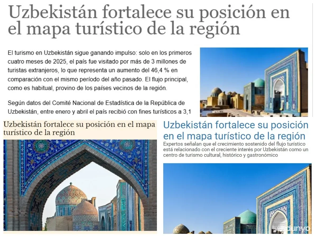 Ispaniya OAV: O'zbekistonga sayyohlar oqimining o'sishi respublikaga madaniy, tarixiy va gastronomik turizm markazi sifatida qiziqish ortib borayotgani bilan bog'liq