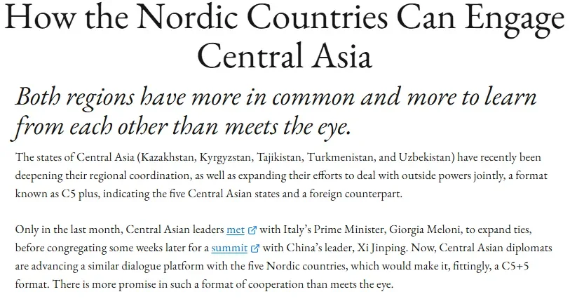 "The National Interest": Марказий Осиёнинг Шимолий Европа учун аҳамияти ортмоқда