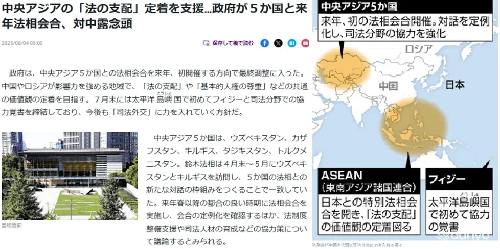 "The Yomiuri Shimbun" gazetasi: 2026-yilda Yaponiya va Markaziy Osiyo davlatlari adliya vazirlarining birinchi uchrashuvi bo'lib o'tadi