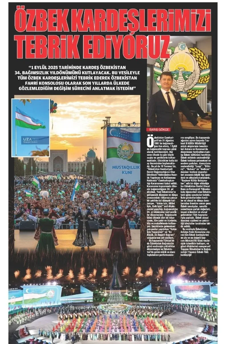 Turkiyadan tabrik: O'zbekiston mustaqilligining 34 yilligi Yangi O'zbekistonning rivojlanish darajasiga va jahon maydonidagi obro'-e'tiboriga munosib tarzda keng nishonlanmoqda