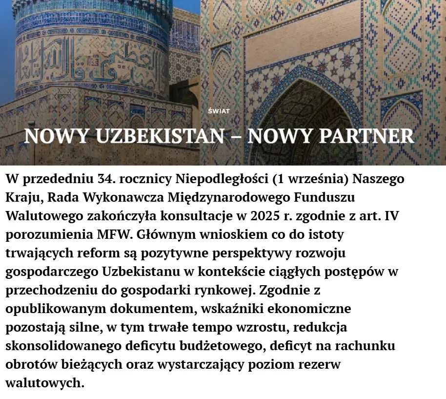Polsha OAV: So'nggi 8 yilda Yangi O'zbekistonda 113 milliard dollar miqdorida xorijiy investitsiya o'zlashtirildi