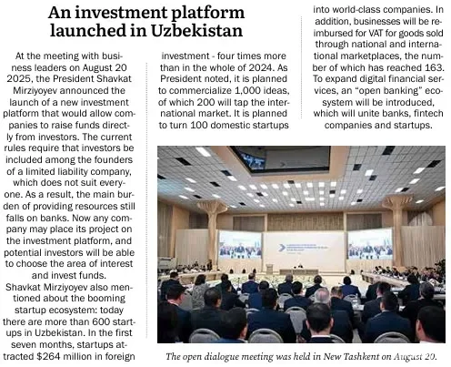 "Business Central Asia" журнали: Ўзбекистонда янги инвестиция платформаси ишга туширилди