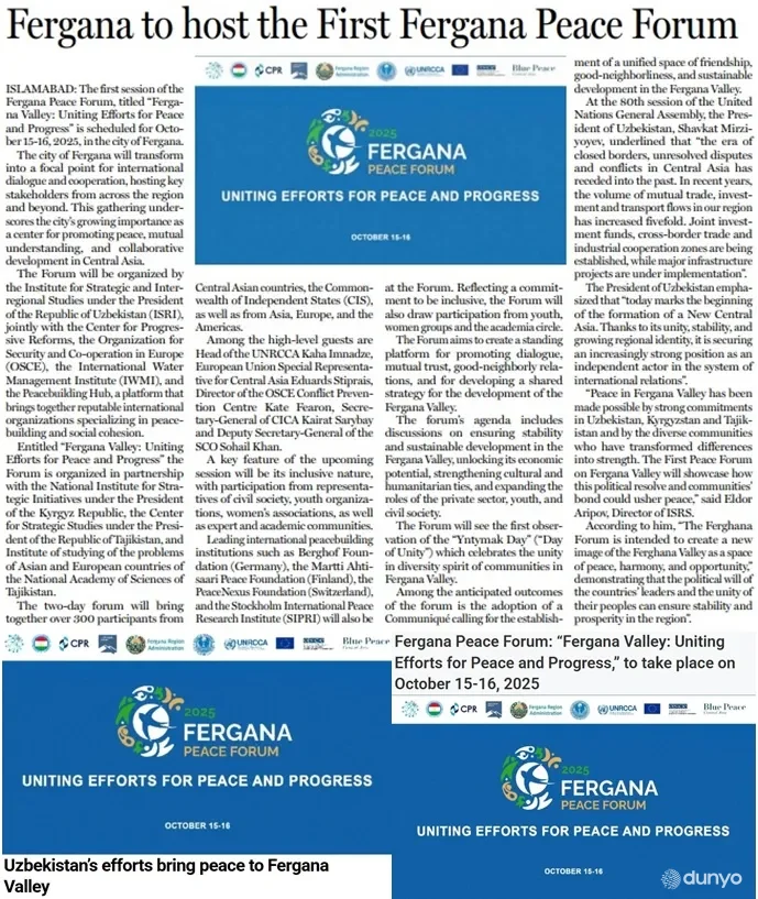 Pokiston OAV: Farg'ona birinchi Tinchlik forumiga hozirlik ko'rmoqda