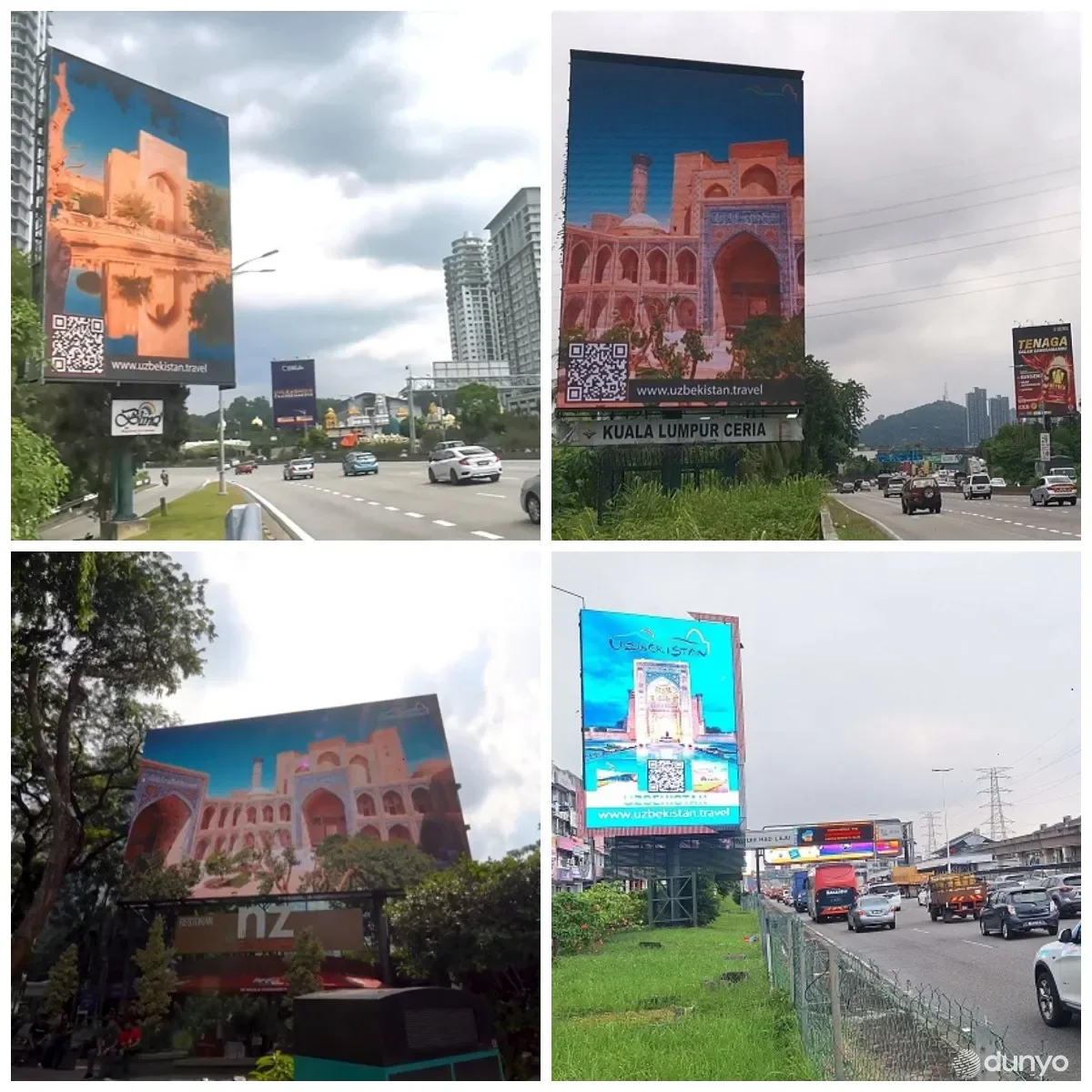 Куала-Лумпур шаҳрининг марказий кўчаларида Ўзбекистон сайёҳлик салоҳиятига бағишланган видеолавҳалар намойиш этилмоқда