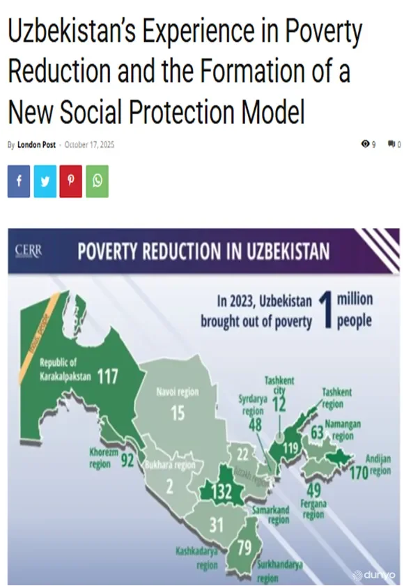 "London Post": Ўзбекистонда 2017 йилдан бошлаб, ижтимоий таъминот тизимини ривожлантиришга қаратилган кенг кўламли ислоҳотлар амалга оширилмоқда