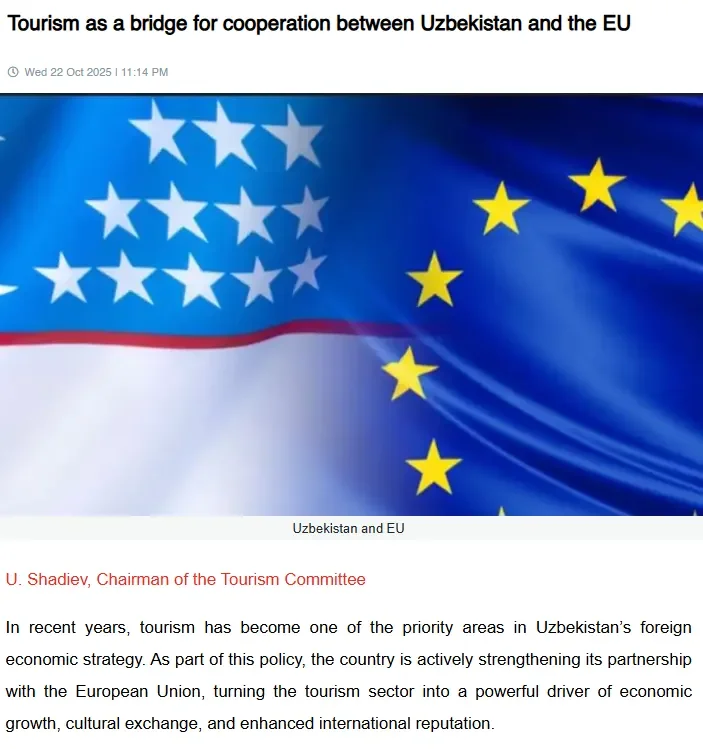 ИА «Сада ал-Балад»: Партнёрство Узбекистана и Европейского Союза в сфере туризма - это не просто обмен опытом, а стратегический союз