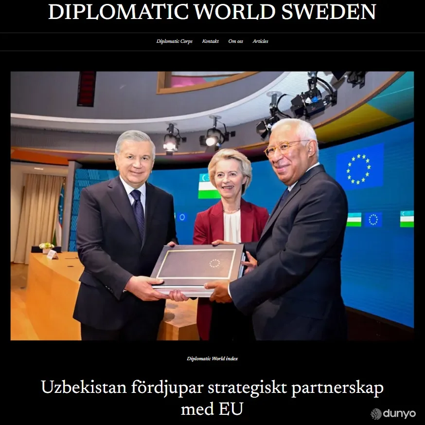 «Diplomatic World Sweden»: Узбекистан и ЕС усугубляет стратегическое партнерство