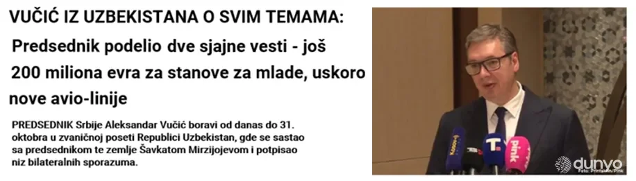 Президент Александр Вучич Ўзбекистонга ташрифи ҳақида: Мен мамлакатларимиз ўртасидаги ҳамкорлик учун улкан имкониятларни кўряпман