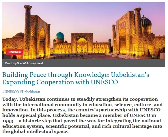 "India Blooms": O'zbekiston va YUNESKO o'rtasidagi ko'p qirrali hamkorlik yo'lga qo'yilmoqda