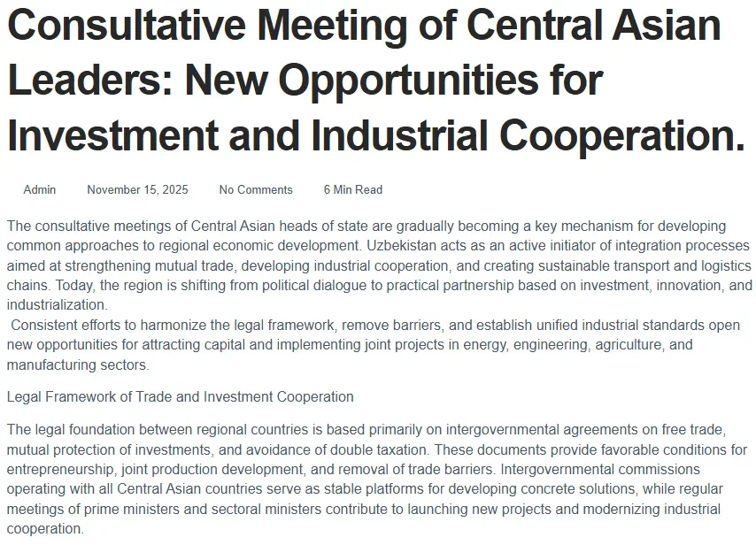 «Election-times»: Узбекистан становится естественным центром интеграции нового промышленного этапа Центральной Азии