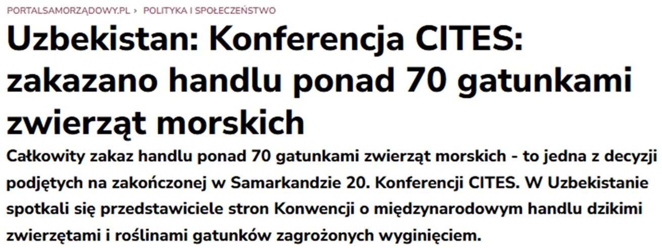 Samarqanddagi CITES konferensiyasida 70 turdagi dengiz hayvonlari savdosini to‘liq taqiqlovchi qaror qabul qilindi