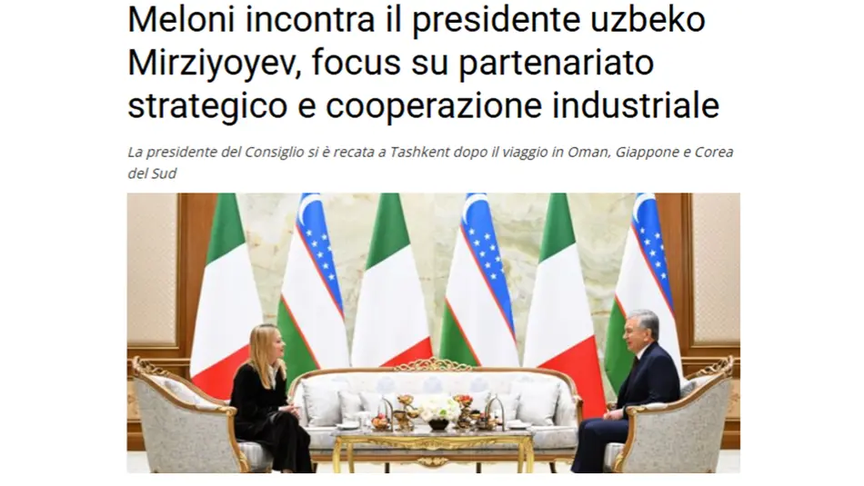 Italiya OAV: O‘zbekiston va Italiya o‘rtasidagi strategik hamkorlik tobora rivojlanmoqda