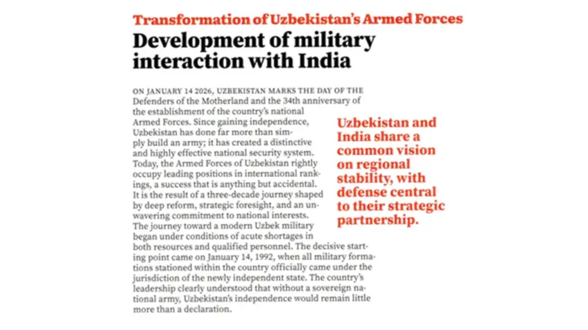 Ҳиндистон ОАВ: Замонавий ўзбек аскари - давлатчилик, садоқат ва тараққиёт рамзи