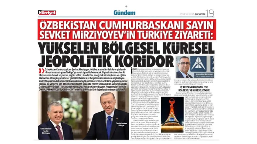“Hürriyet” gazetasi: Anqara–Toshkent sherikligi turkiy dunyo kelajagi va farovonligida muhim ahamiyatga ega